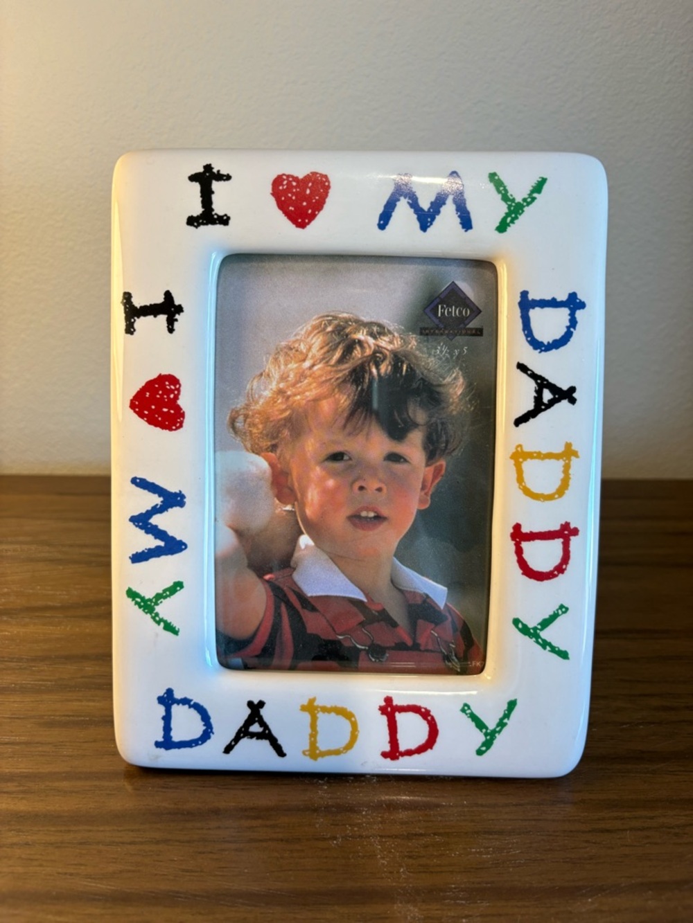 I Love My Daddy Ceramic 4x6 Picture Frame Vintage 90s Primary Colors White